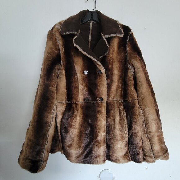 Wilsons Leather Pelle Studio Reversible Brown Suede Fur Coat Size Medium - Picture 1 of 13